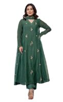 Women Embroidery Solid Anarkali Kurta and Pant Set with Dupatta(Green)