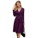Women's Fall Long Sleeve Sweater Dress Wrap V Neck Casual Midi Dress