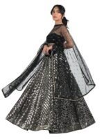 Women's Georgette Embroidery Sequence Work with Dupatta For Women(Black)