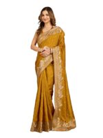 Women's Art Silk Sequin Embroidery Work Saree with Unstitched Blouse Piece(Yellow)