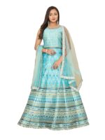 Women's Fully Stitched Silk Gown with Net Dupatta for Festive, Party and Wedding( Rama)