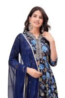 Women's Rayon Kurta with Pant & Dupatta Set(Blue)