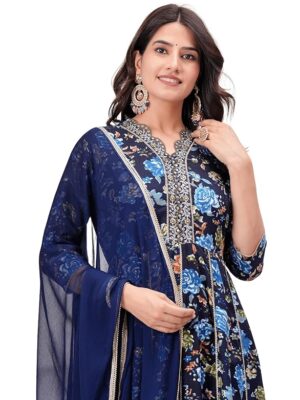 Women's Rayon Kurta with Pant & Dupatta Set(Blue)