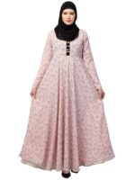 Women Floral Printed Long Maxi Dress Abaya Made in Georgette fabric With Regular Sleeves( Pink)