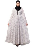 Women Floral Printed Long Maxi Dress Abaya Made in Georgette fabric With Regular Sleeves(White)