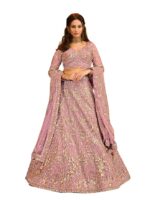 Women's Georgette Embroidery Sequence Work with Dupatta For Women(Pink)