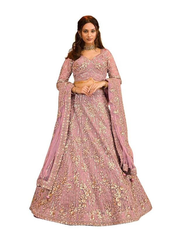 Women's Georgette Embroidery Sequence Work with Dupatta For Women(Pink)
