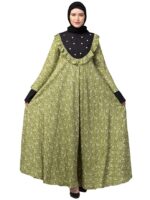 Maxi Abaya Dress with Pearl handwork on the front Made in Printed Crepe fabric with Bell Sleeves