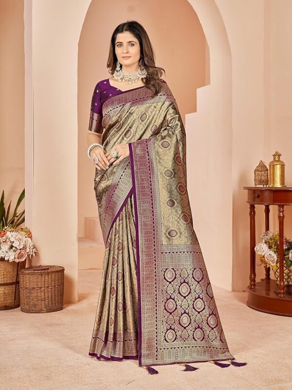 Cotton Banarasi Silk Saree for Women With Unstitched Blouse Piece
