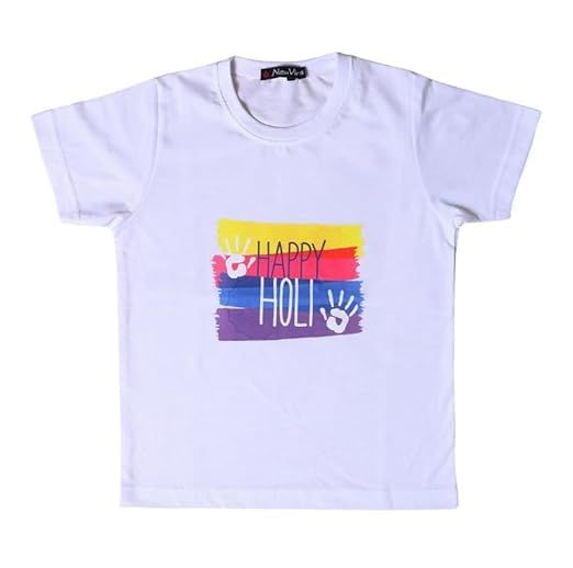Kids Happy Holi T-Shirt for Boys & Girls | Multicolor Print Cotton T-Shirt | Festival Wear, Half Sleeves