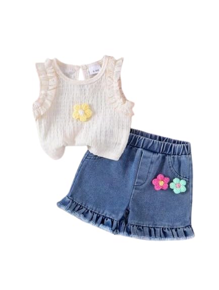 Baby Girl Cotton Sleeveless Top & Denim Shorts Set Summer Outfit for Girls Stylish & Comfortable Casual Wear