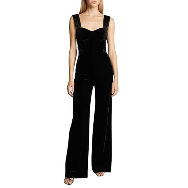 Women’s Velvet Jumpsuit – Elegant Style Wide Leg – Sleeveless Sweetheart Neck Evening Romper – Soft High Waist Formal Outfit