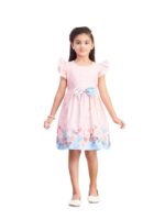 Girls Casual Wear Green Color Checks Print Cotton Frock(Peach)