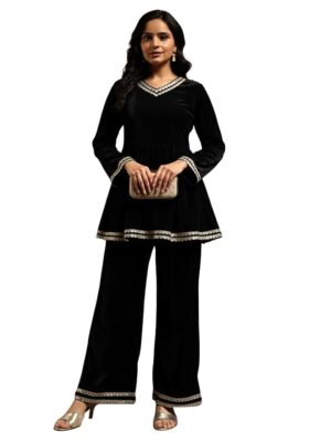 Black Velvet Kurti Set for Woman | Short Kurti for Women Latest | Co ord Set for Women Stylish Party Suit | Ethnic Office Everyday Wear & Casual Look