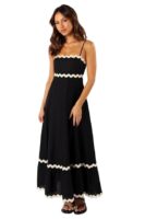 Women's Elegant Black and White Evening Gown |Strappy Sleeves |Spaghetti Strap Neck Line |Formal Fit