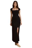 Floral Print Bodycon Maxi Dress with Square Neck and Front Slit