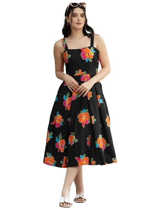 Women’s Rayon Floral Maxi Dress for Women | Soft & Breathable Fabric | Sleeveless Square Neck Fit & Flare Dress