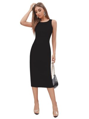 Black Dress for Women | One Piece |Bodycon | Slim Fit Bodycon | Midi Length