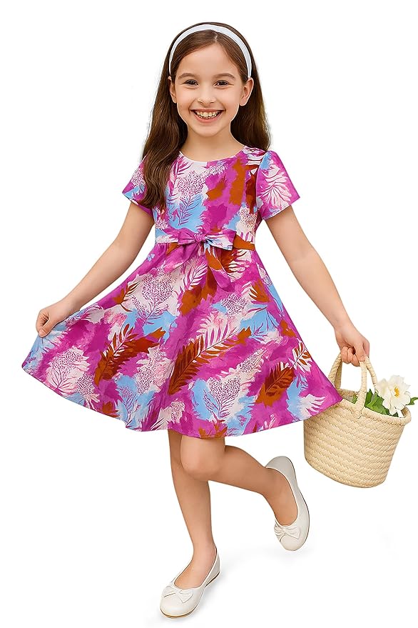 Girls Cotton Blend Fit & Flare Dress| Western Frock for Kids |Casual Wear for Baby Girl